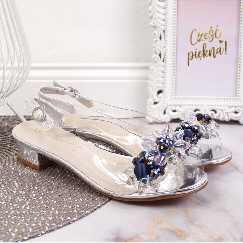 Sandales transparentes pour femmes avec pierres Sabatina argentées 2