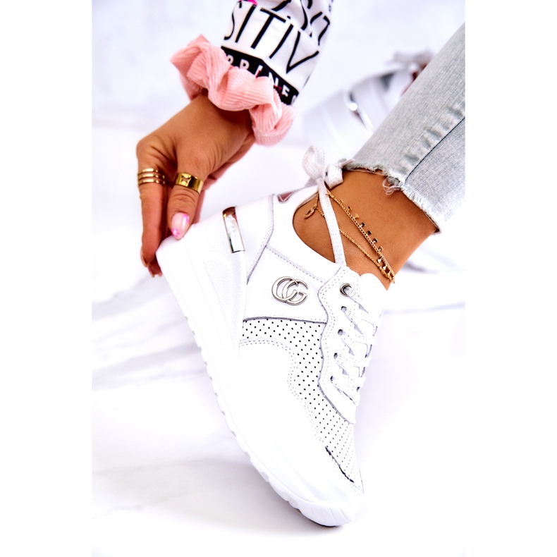 S.Barski Chaussures de sport en cuir pour femmes Baskets Blanc Loissa argent 3