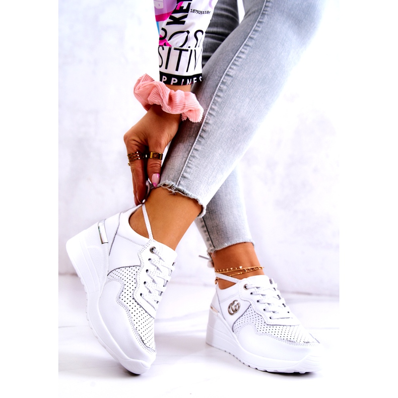 S.Barski Chaussures de sport en cuir pour femmes Baskets Blanc Loissa blanche argent 2