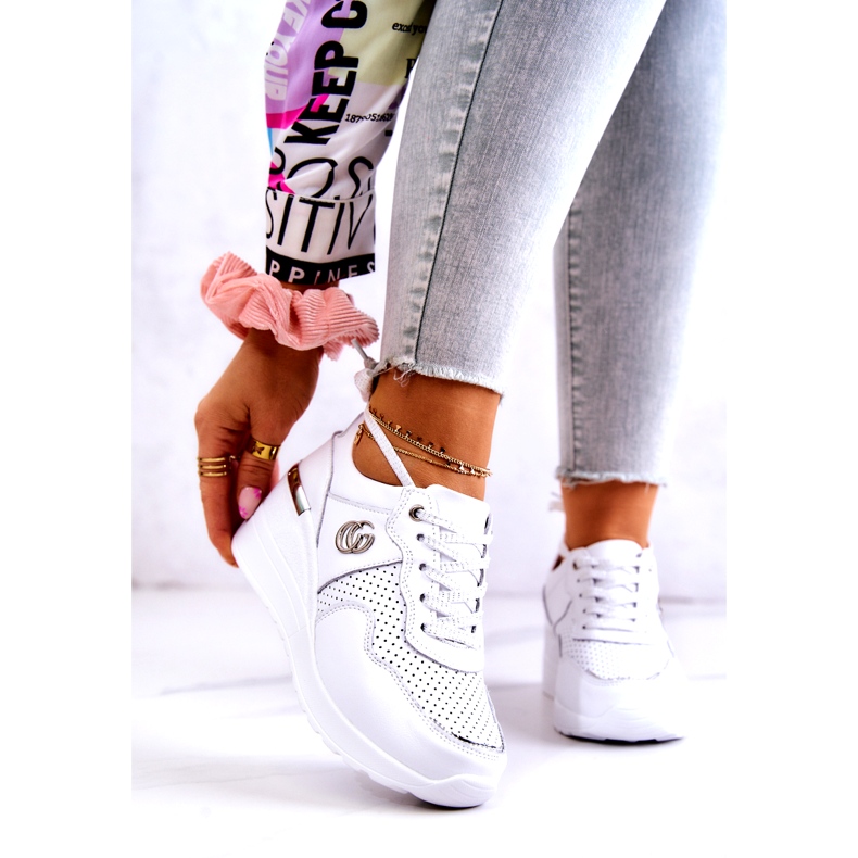 S.Barski Chaussures de sport en cuir pour femmes Baskets Blanc Loissa blanche argent 1