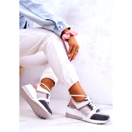 S.Barski Chaussures de sport en cuir Baskets compensées Argent-Gris Elissa blanche rose 1