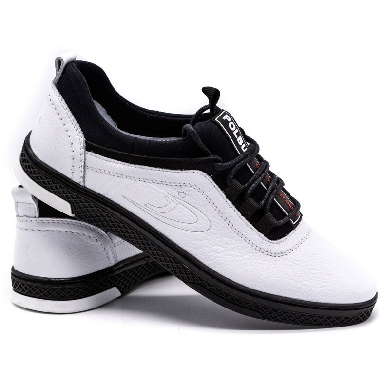 Polbut Chaussures décontractées en cuir pour hommes K24, blanches avec semelle noire 3