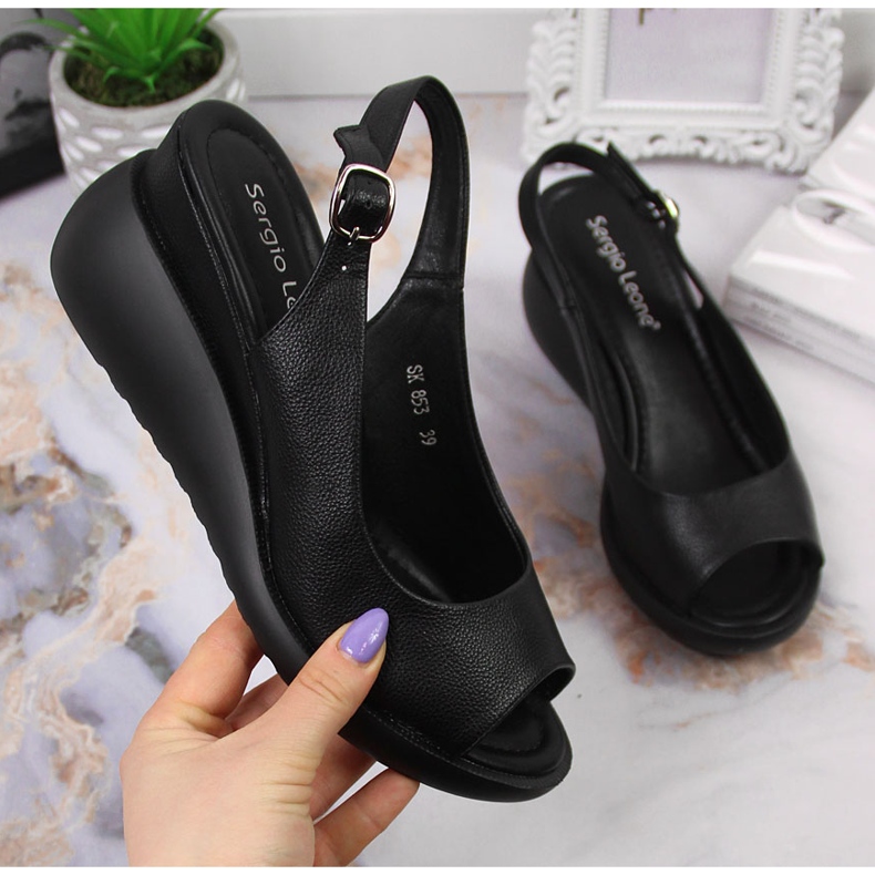 Sandales noires pour femmes sur un coin Sergio Leone 2