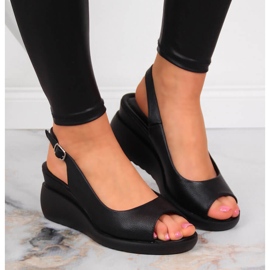 Sandales noires pour femmes sur un coin Sergio Leone le noir 7