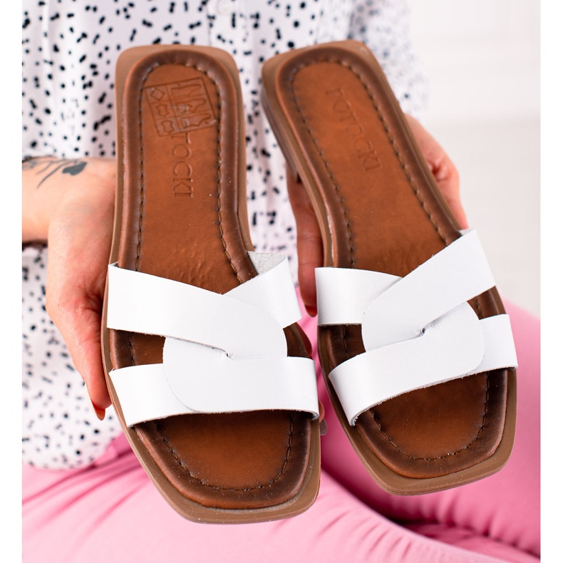 W. Potocki Pantoufles en cuir blanches Potocki 1