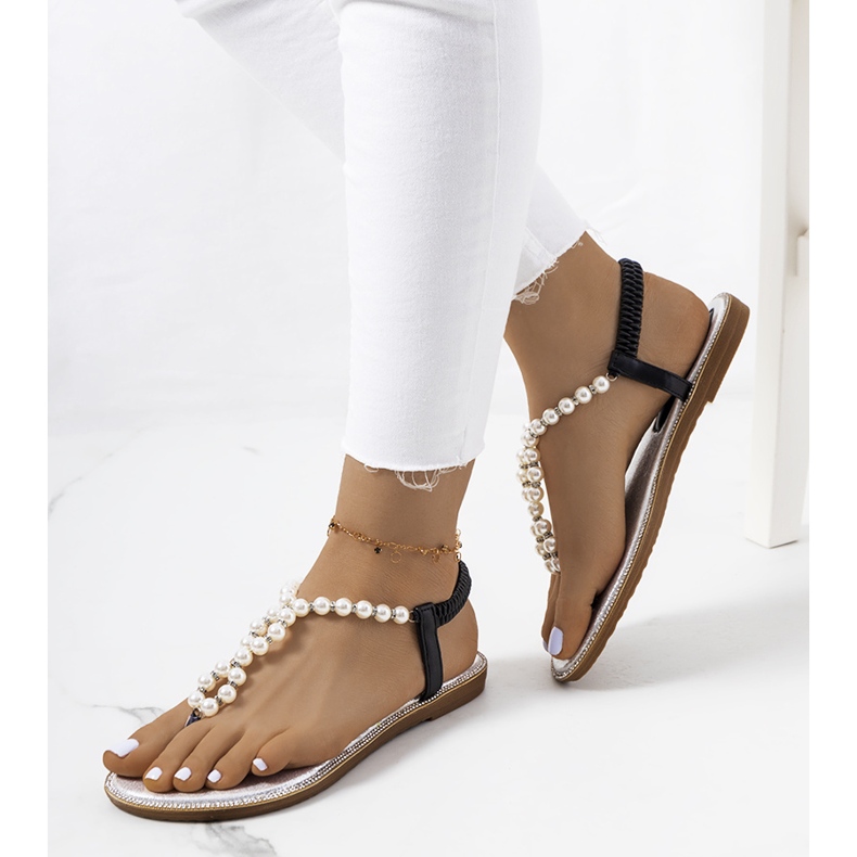 Sandales noires avec perles Tana le noir 1 Sandales noires avec perles Tana le noir 1