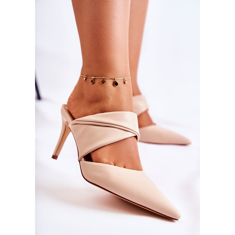 PS1 Babouches en cuir sur talon haut Aveline beige 2