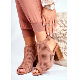 FB1 Bottes ajourées pour femmes Peep Toe Pink Paradise brun 1