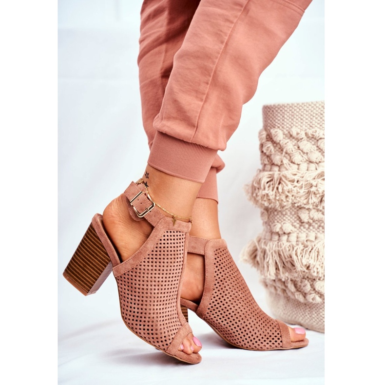 FB1 Bottes ajourées pour femmes Peep Toe Pink Paradise brun 2