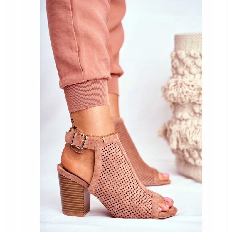 FB1 Bottes ajourées pour femmes Peep Toe Pink Paradise brun 3