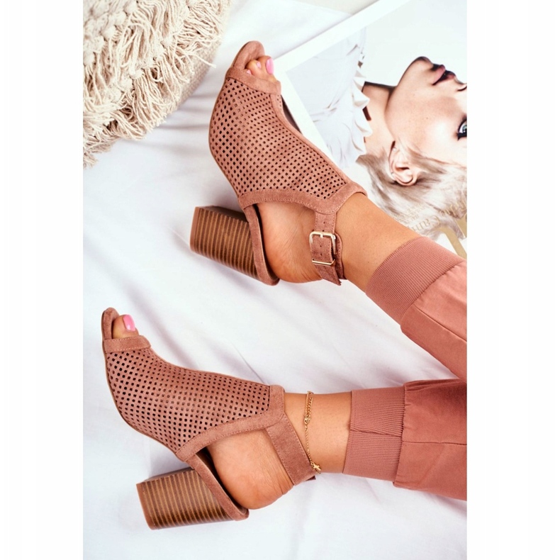 FB1 Bottes ajourées pour femmes Peep Toe Pink Paradise brun 4