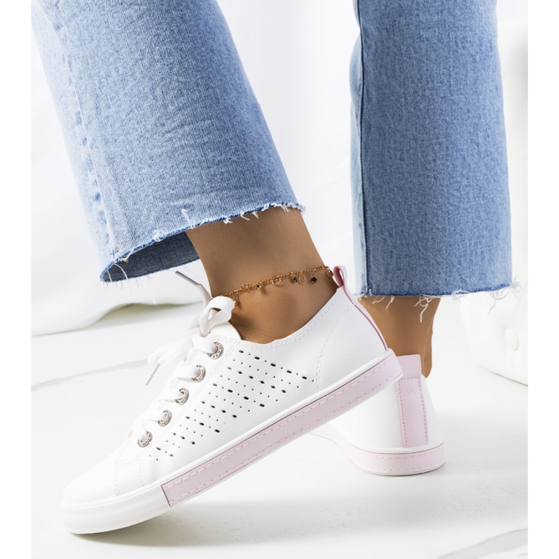 Baskets femme Tuuri blanches et roses 1