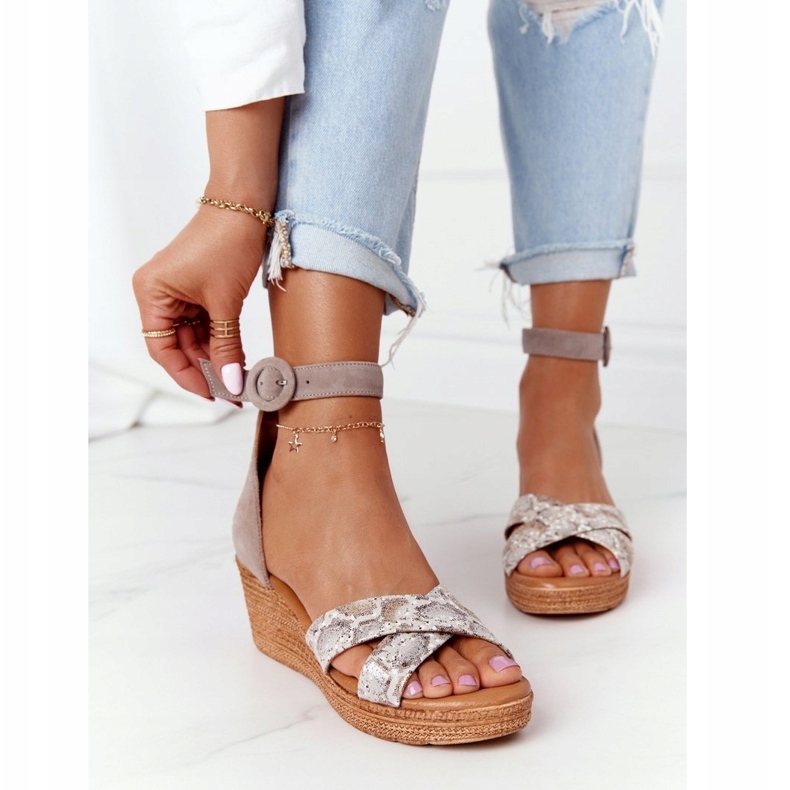 Sandales Compensées en Daim Maciejka 04565-04 Beige-Or 3