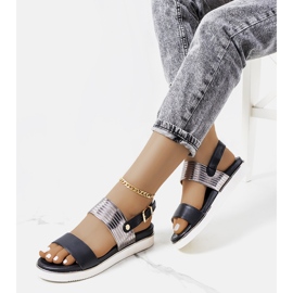 Sandales noires avec empiècement métallisé Larochelle argent 1