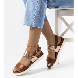 Sandales marron avec empiècement métallisé Larochelle brun doré 1