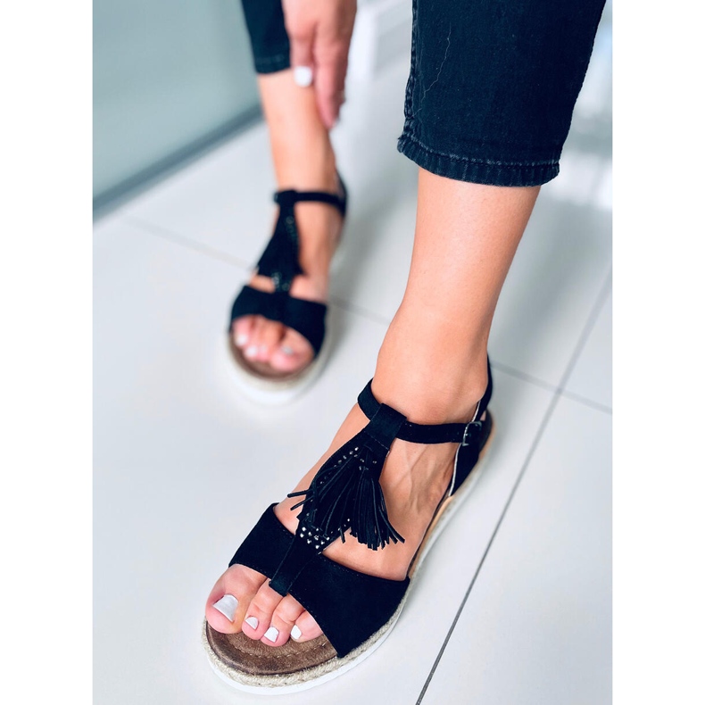 Sandales espadrilles sur le coin Bessi Noir 1