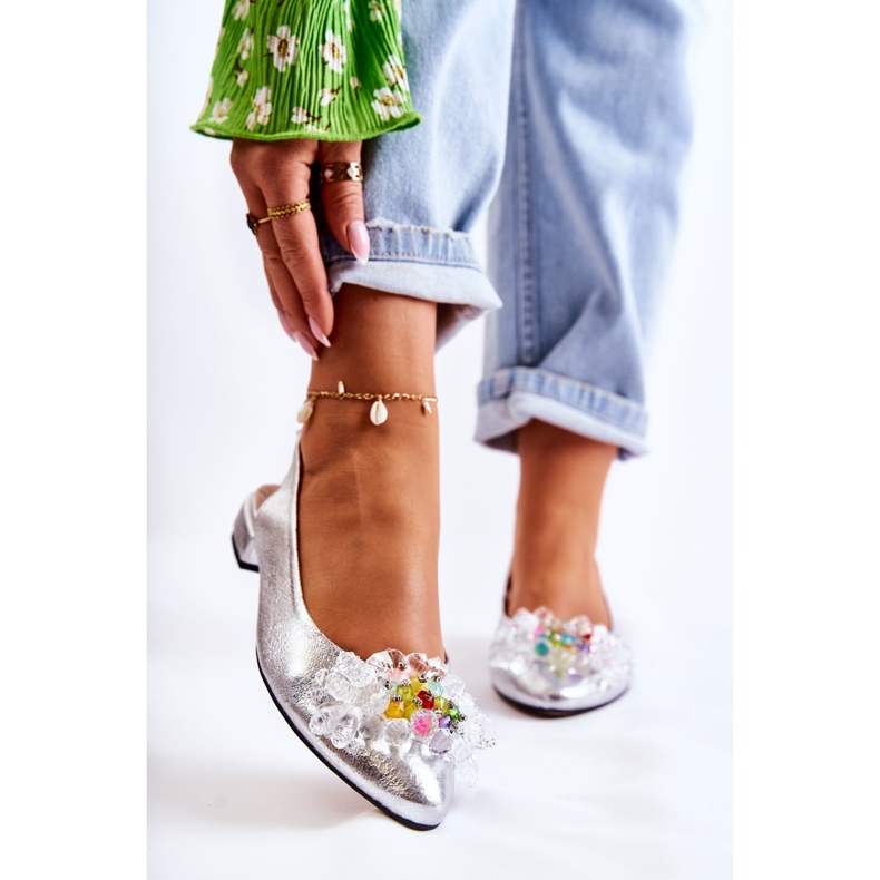 PA2 Ballerines En Cuir Sur Talons Hauts Avec Décoration Elena Argentée 1 PA2 Ballerines En Cuir Sur Talons Hauts Avec Décoration Elena Argentée 1