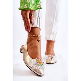 PA2 Ballerines en cuir sur talons hauts avec ornement Elena doré 1