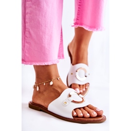 Vinceza Chaussons Femme En Cuir Avec Ornement Marinell Blanc 2