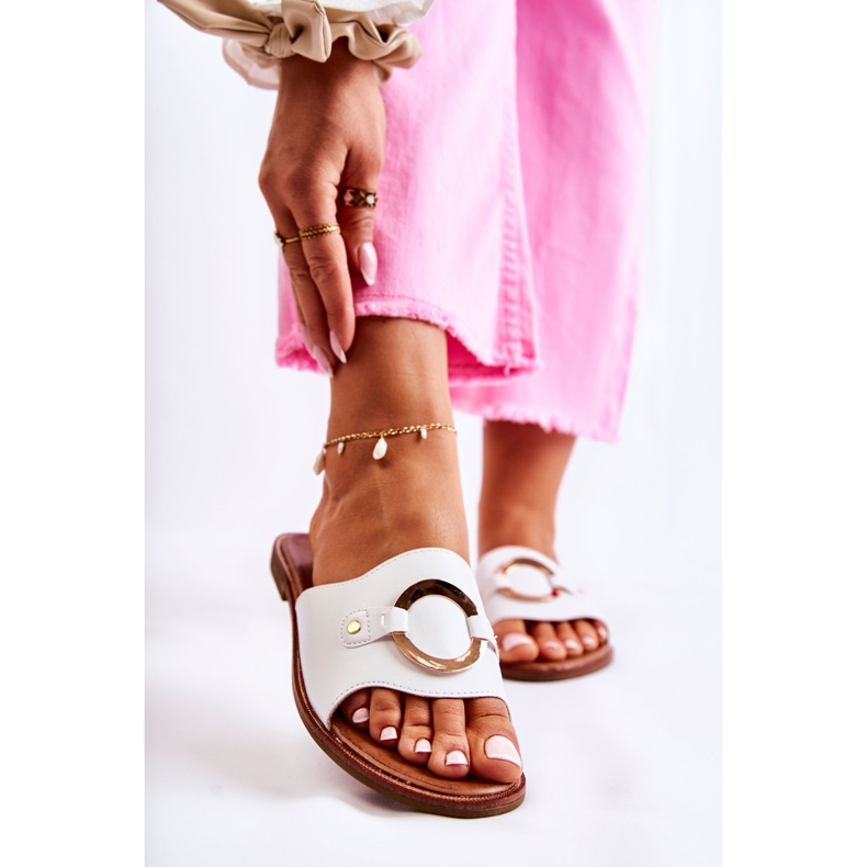 Vinceza Chaussons Femme En Cuir Avec Ornement Marinell Blanc 1