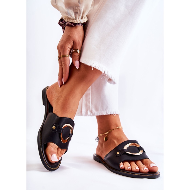 Vinceza Chaussons Femme En Cuir Avec Ornement Marinell Noir 2