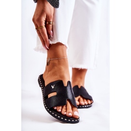 Vinceza Pantoufles pour femmes à la mode avec emblème Miquel noir 1