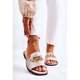 S.Barski Chaussons à la mode avec une chaîne sur un talon plat Golden Finess doré 1