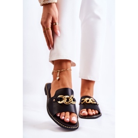 S.Barski Chaussons noirs à la mode avec une chaîne sur un talon plat le noir 1