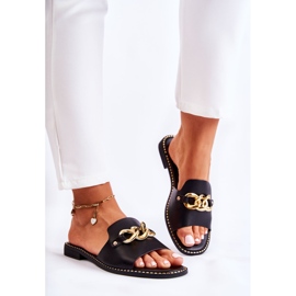 S.Barski Chaussons noirs à la mode avec une chaîne sur un talon plat le noir 3