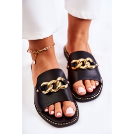 S.Barski Chaussons noirs à la mode avec une chaîne sur un talon plat le noir 5