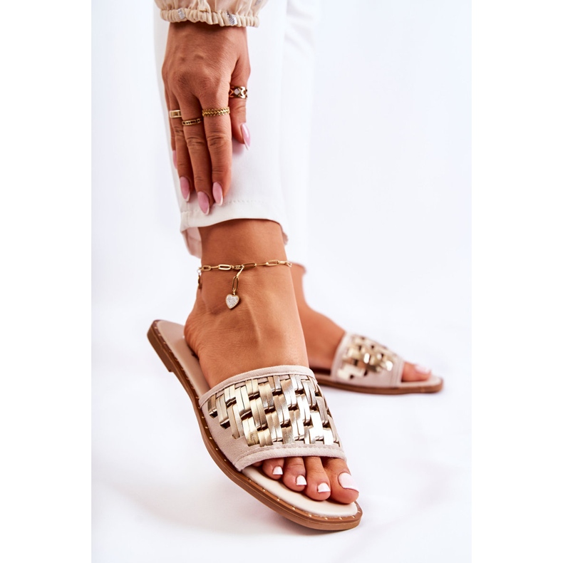 S.Barski Chaussons En Cuir À Talon Plat Pour Femme Beige Hollis 1