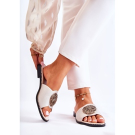 S.Barski Chaussons Femme En Cuir Avec Décoration Colene Dorée 2