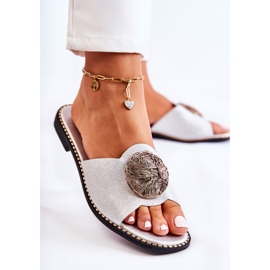 S.Barski Pantoufles en cuir pour femmes avec décoration Colene argentée 2