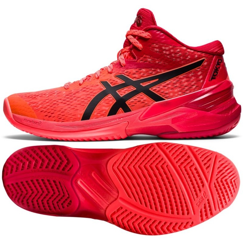 Asics Sky Elite Ff Mt Tokyo W 1052A048 701 chaussures de volley-ball oranges et rouges 1