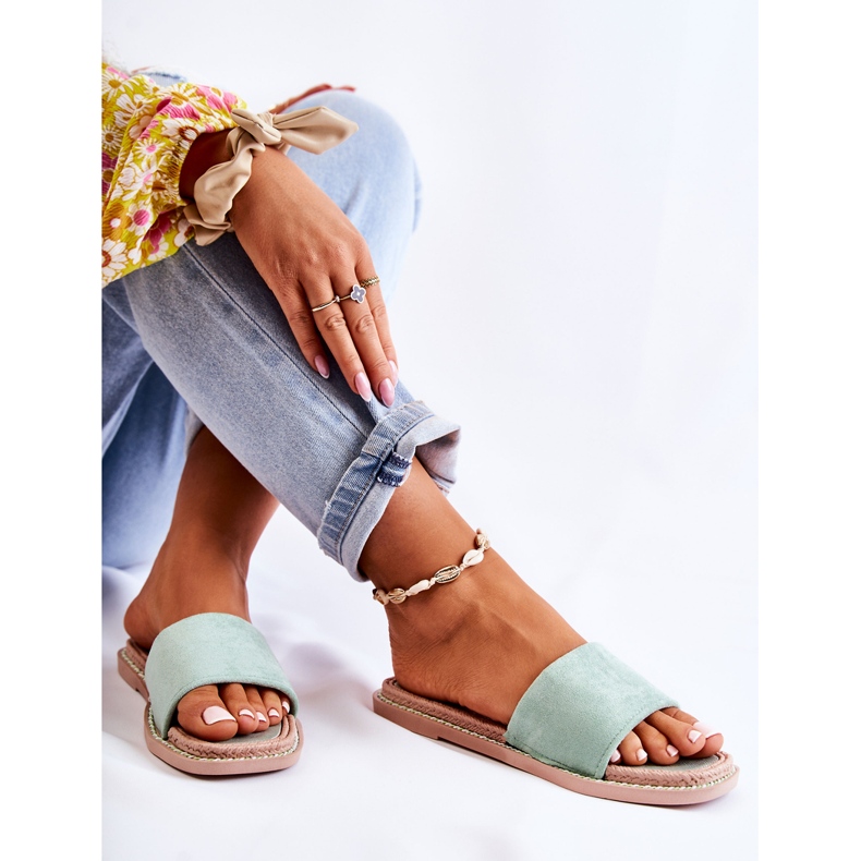 FJ1 Chaussons Femme Daim Vert Coucher de Soleil 2