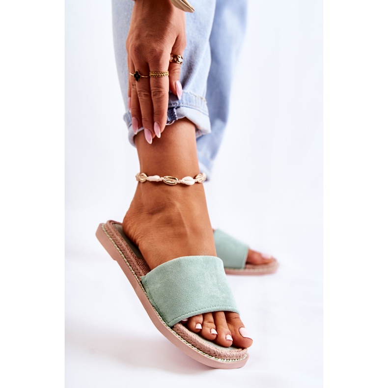 FJ1 Chaussons Femme Daim Vert Coucher de Soleil 1