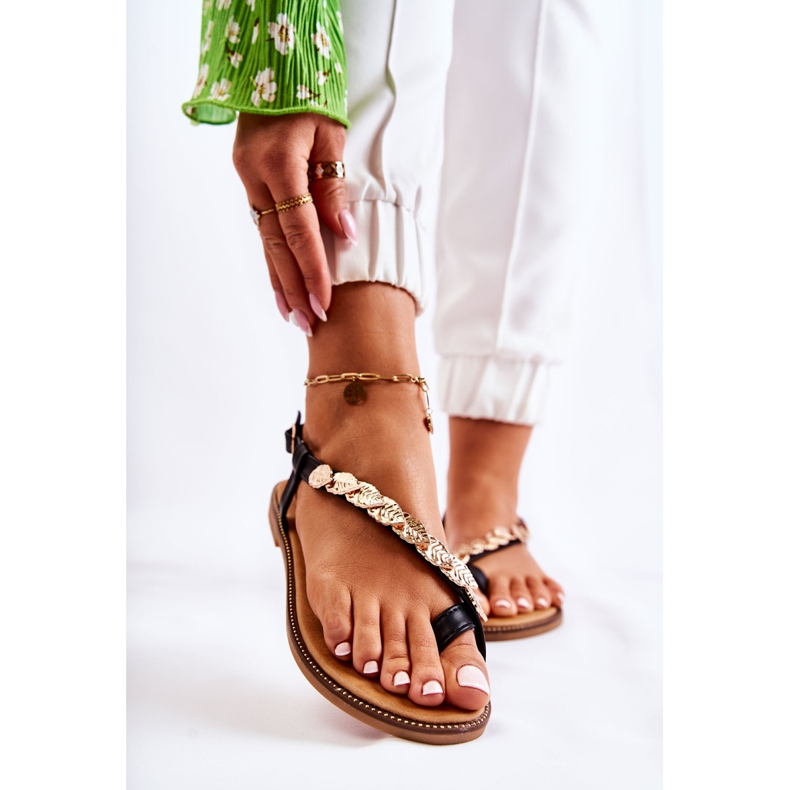 FJ1 Sandales pour femmes avec ornements sur la ceinture Noir Alamis le noir 1