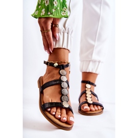 FJ1 Sandales Femme Avec Ceinture Décorative Noir Seila le noir d'or 2