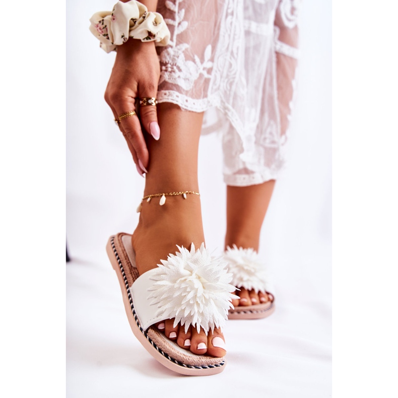 FJ1 Chaussons Femme En Daim Avec Décoration Giorgia Blanche 2