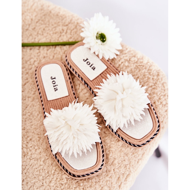 FJ1 Chaussons Femme En Daim Avec Décoration Giorgia Blanche 1