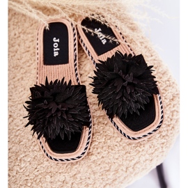 FJ1 Chaussons Femme En Daim Avec Décoration Giorgia Noire 1