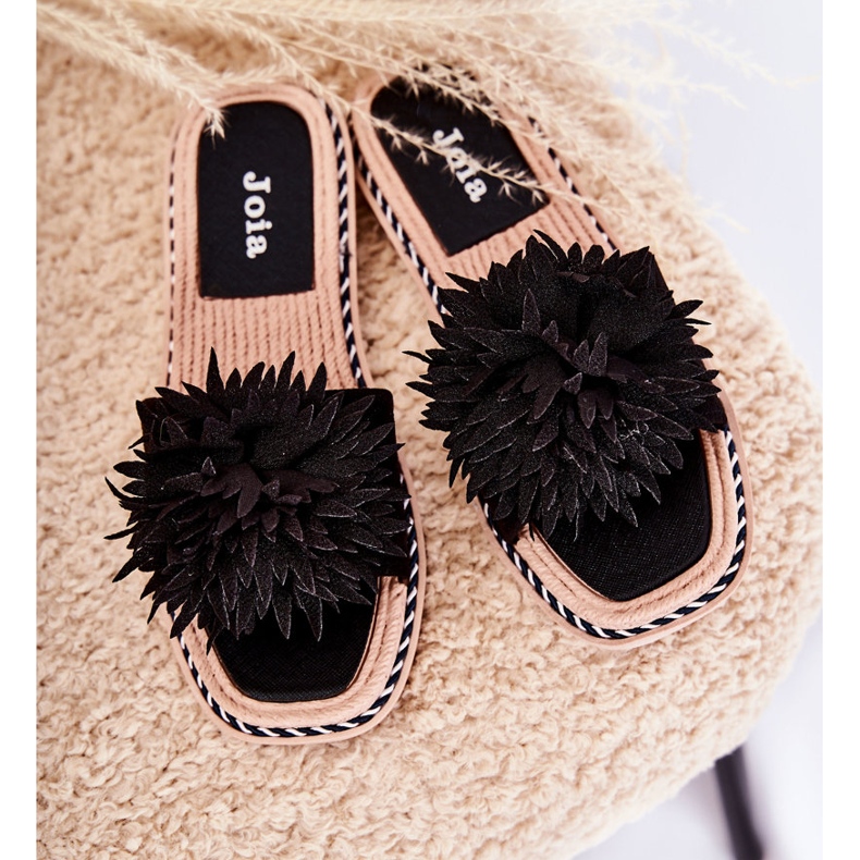 FJ1 Chaussons Femme En Daim Avec Décoration Giorgia Noire le noir 1