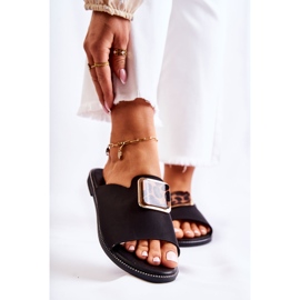 FJ1 Chaussons Femme Avec Élément Décoratif Noir Leonia 2