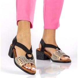 Filippo DS2308/22 Bk Go sandales ajourées en cuir, noir et doré d'or 1