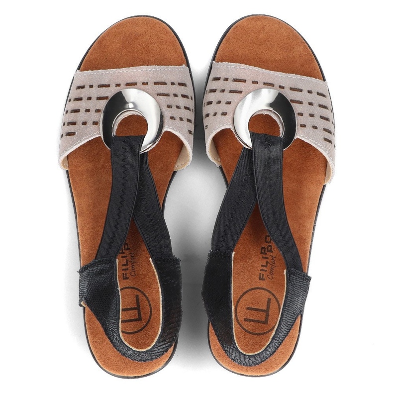 Filippo DS2308/22 Bk Go sandales ajourées en cuir, noir et doré d'or 5