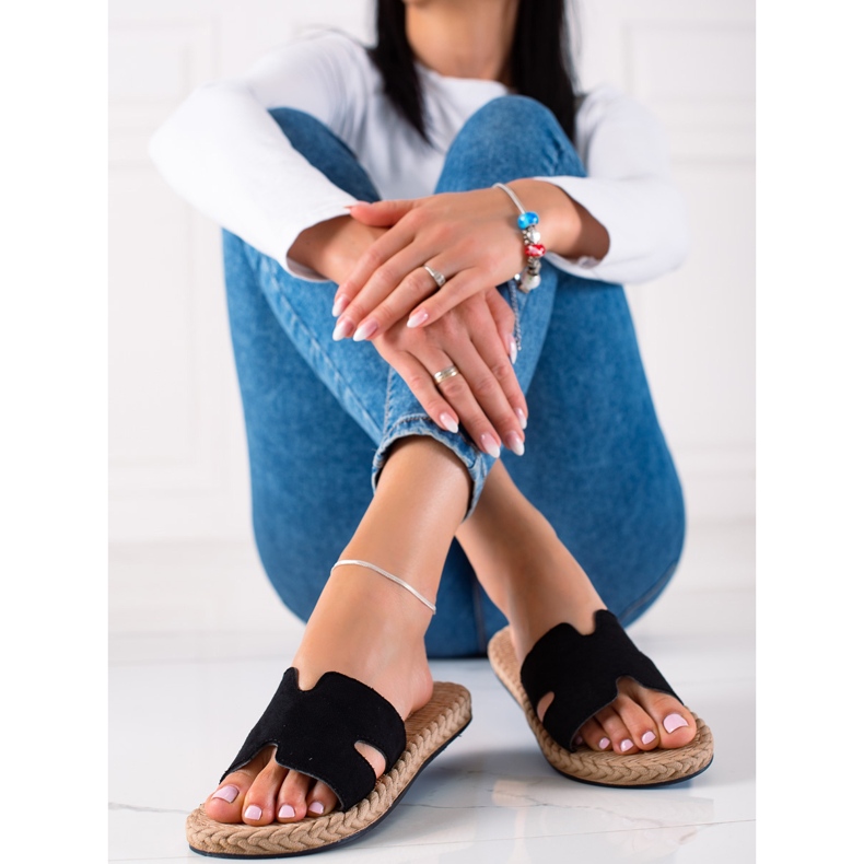 Pantoufles à semelle de paille noir 1