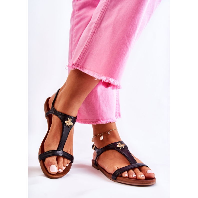 S.Barski Sandales confortables pour femmes avec décoration Sabrine noire le noir 2