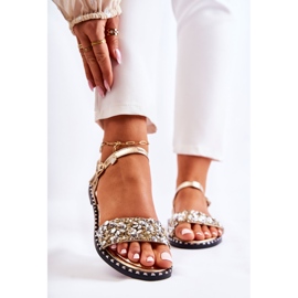 PS1 Sandales à talons plats pour femmes avec clous Francesca dorés d'or 1