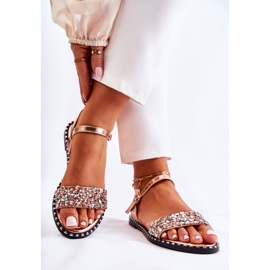 PS1 Sandales À Talons Plats Pour Femmes Avec Clous Or Rose Francesca doré 2