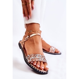 PS1 Sandales À Talons Plats Pour Femmes Avec Clous Or Rose Francesca doré 1